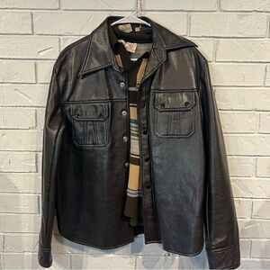 Vintage 70s Alfie California Brown Faux Leather Shacket and Sweater Set Mens L